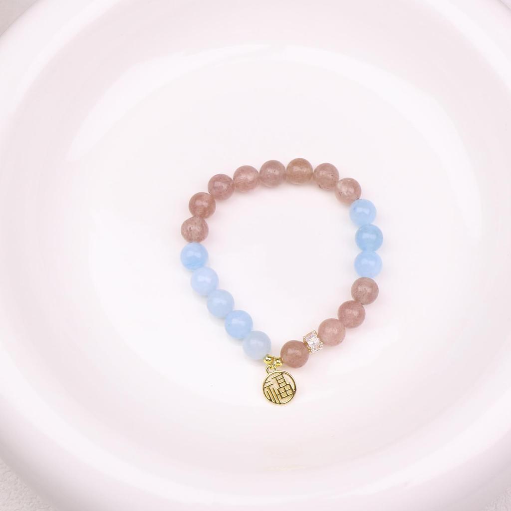 Браслет из натурального клубничного кристалла и бирманского нефрита с цирконом - Новый 2025 год, китайский стиль для женщин