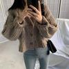 Loose Japanese Korean Style Autumn Winter Short Sweater Coat Women's Cable Knit Preppy Style Long Sleeve Knit Cardigan Top
