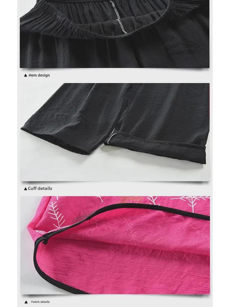 Летние двухкомпонентные топы из хлопка и льна для женщин 60-70 лет - Короткий рукав