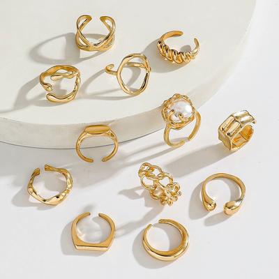 12 шт./комплект Винтажные Открытые Кольца Геометрической Формы Золотого Цвета Для Женщин Преувеличенное Металлическое Толстое Массивное Кольцо на Палец Вечерние Украшения