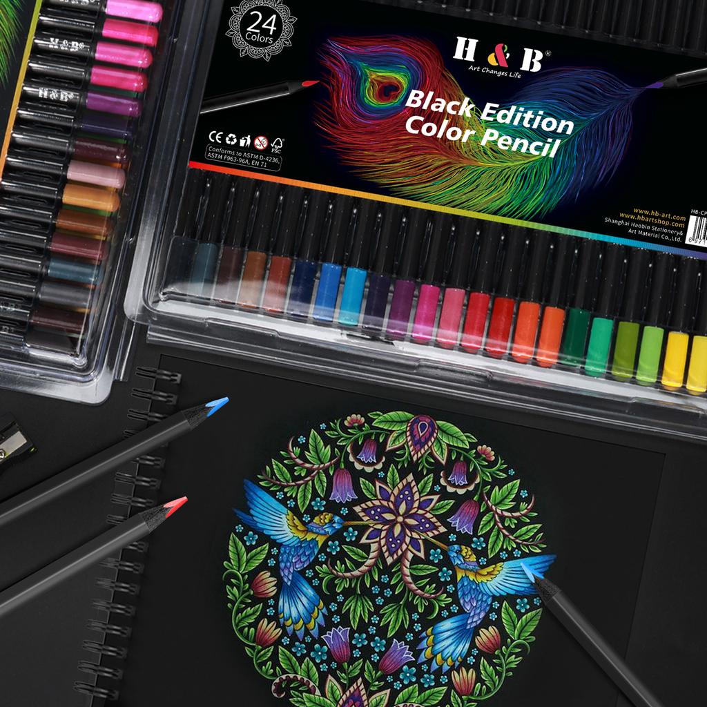 H&B 24 цветных карандаша на масляной основе, предварительно заточенные, 3,3 мм, широкий спектр ярких цветов для эскизов