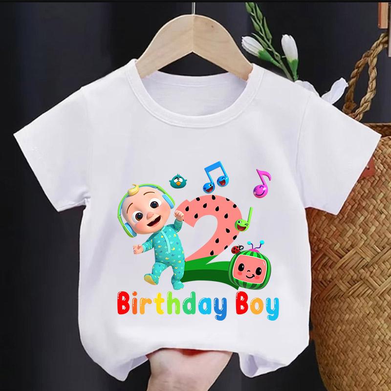 Cocomelons Number T-shirt Cute Cartoon Printed Birthday Party Tops Tee Boys Tshirt Summer Short Sleeved Cotton Children Clothing