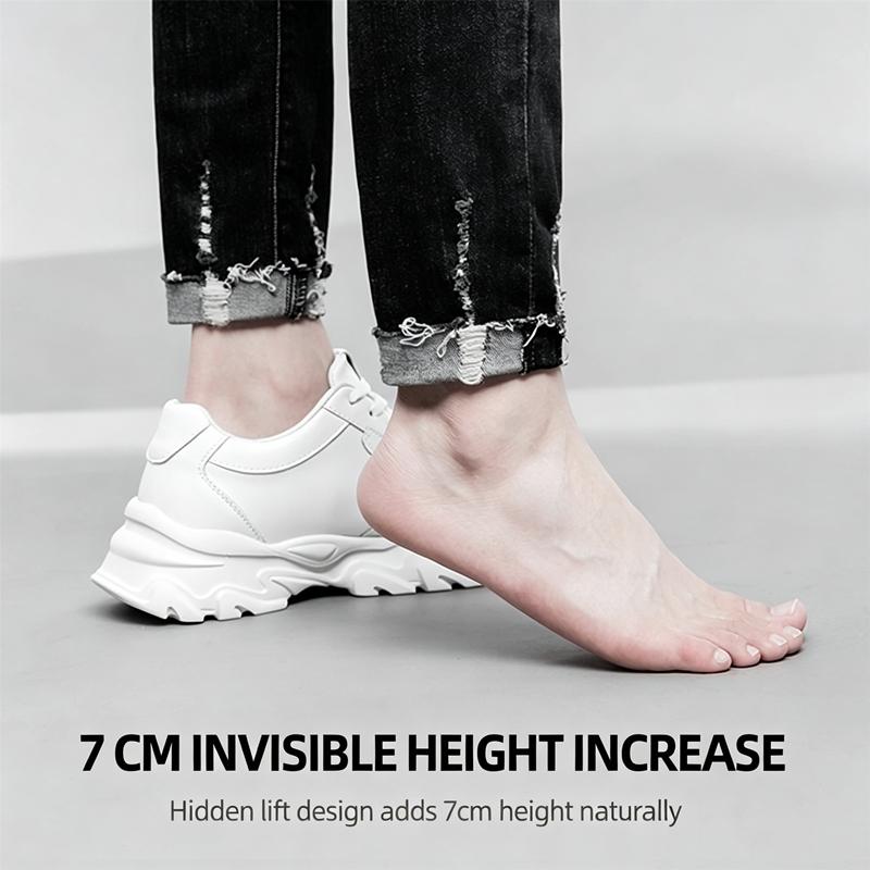 Обувь с скрытым каблуком 7 см, унисекс, кожаные кроссовки на платформе, мягкие, нескользящие, повседневные, спортивные, с увеличением роста, для пары, для ежедневных путешествий