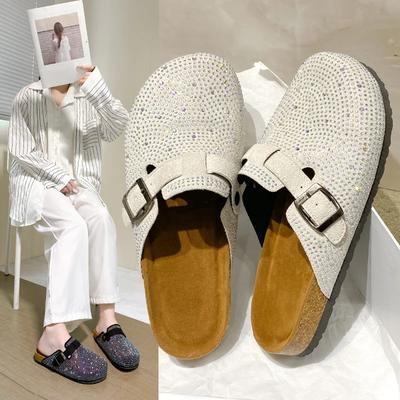 Мода Мода Женские сабо на пробковой подошве с закрытым носком Летние новые плоские шлепанцы для женщин Уличные больших размеров 45 Повседневные женские тапочки