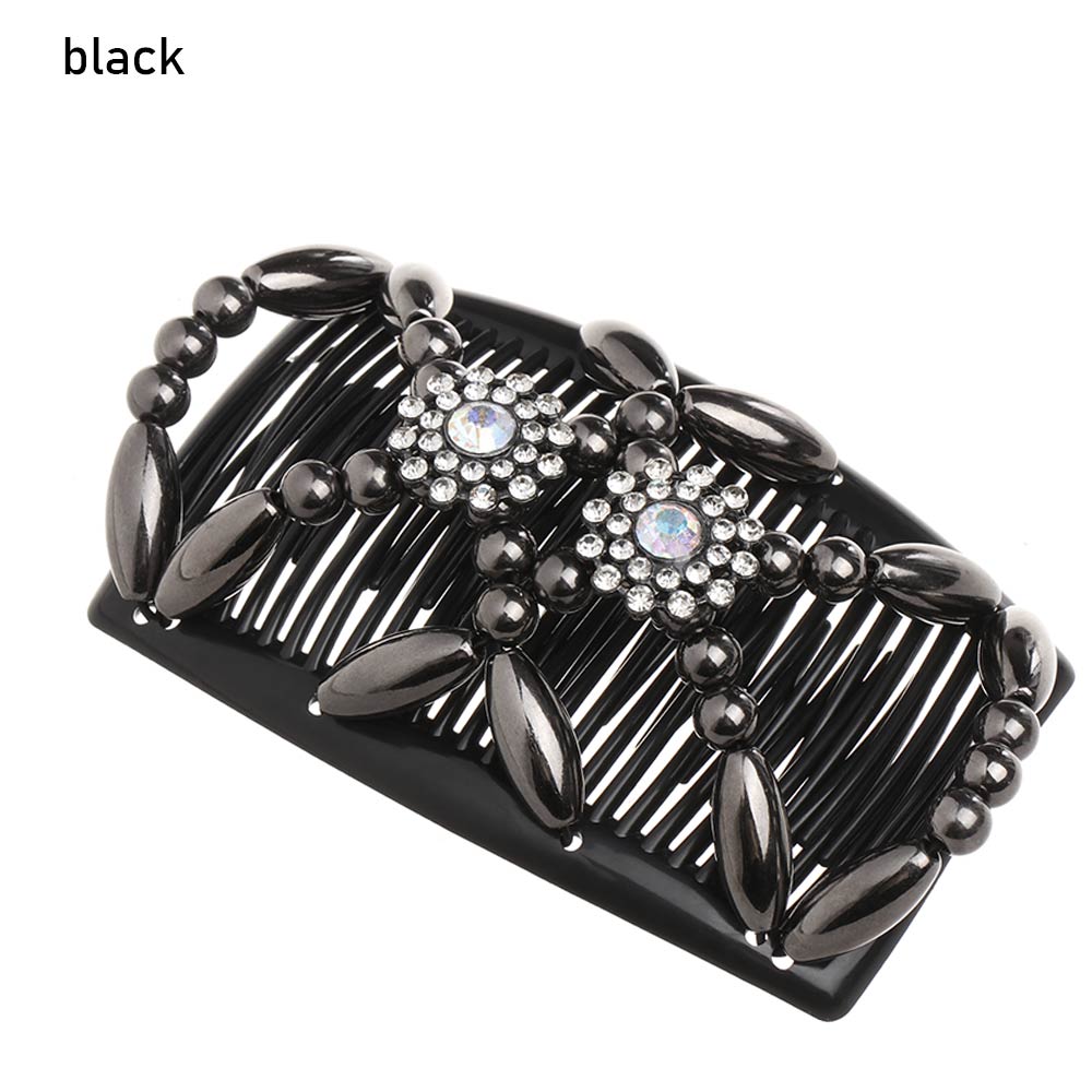 Bun Maker Flower Crystal Stretch Double Comb Magic Hair Comb Elastic Hairpin Beaded Hair Clip