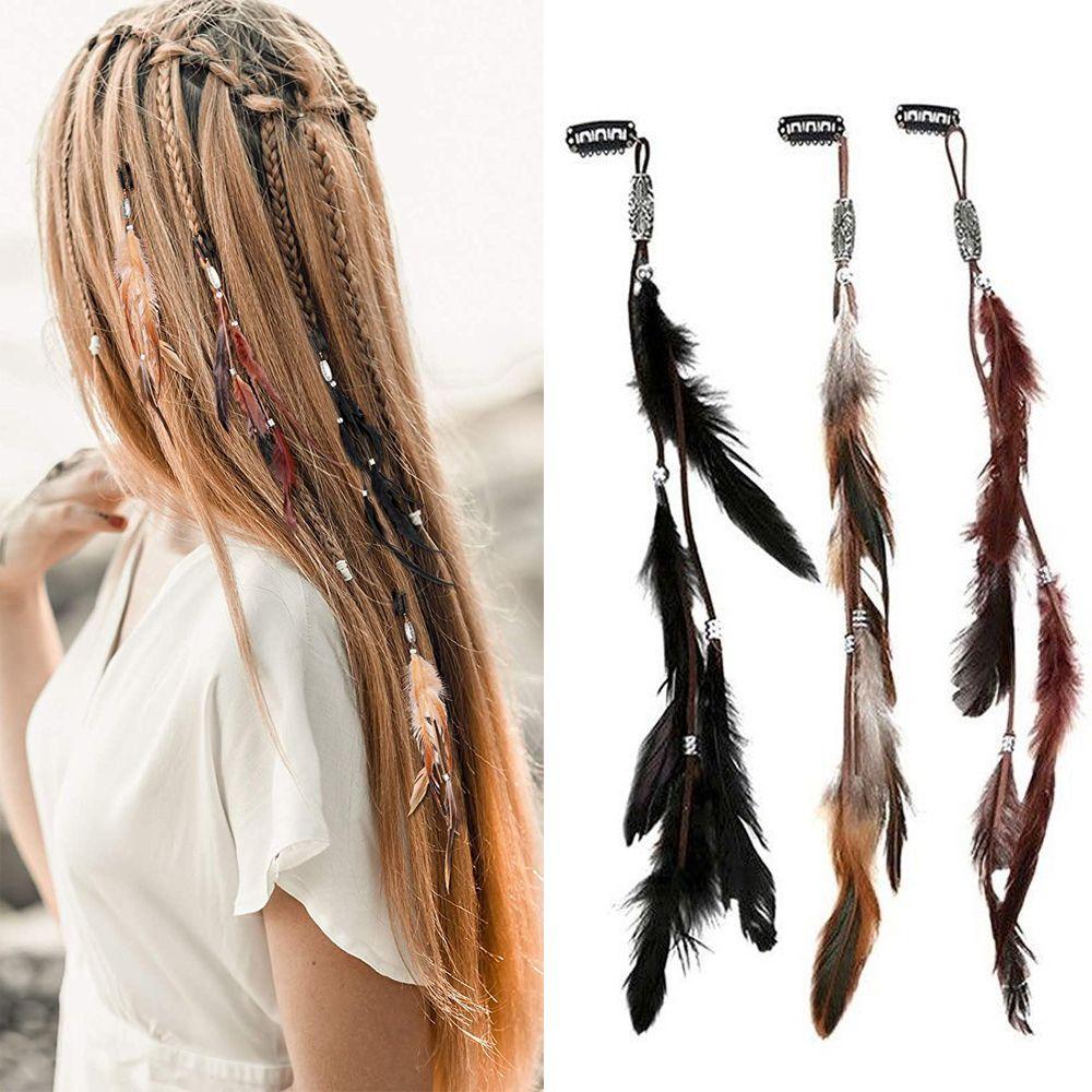 Comb Headdress Handmade Hippie Headpieces Headband Headwear Novelty Hairclips Feather Hair Rope