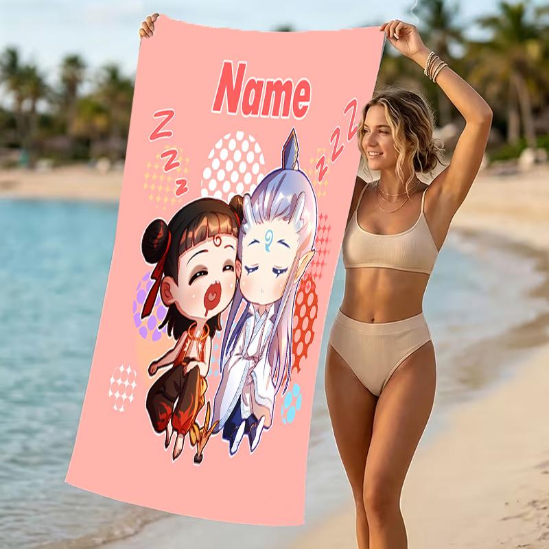 Customizable personalized beach towels Nezha Conquers the Dragon King themed designs.Suitable for the beach, yoga, sports;ideal as beach accessories