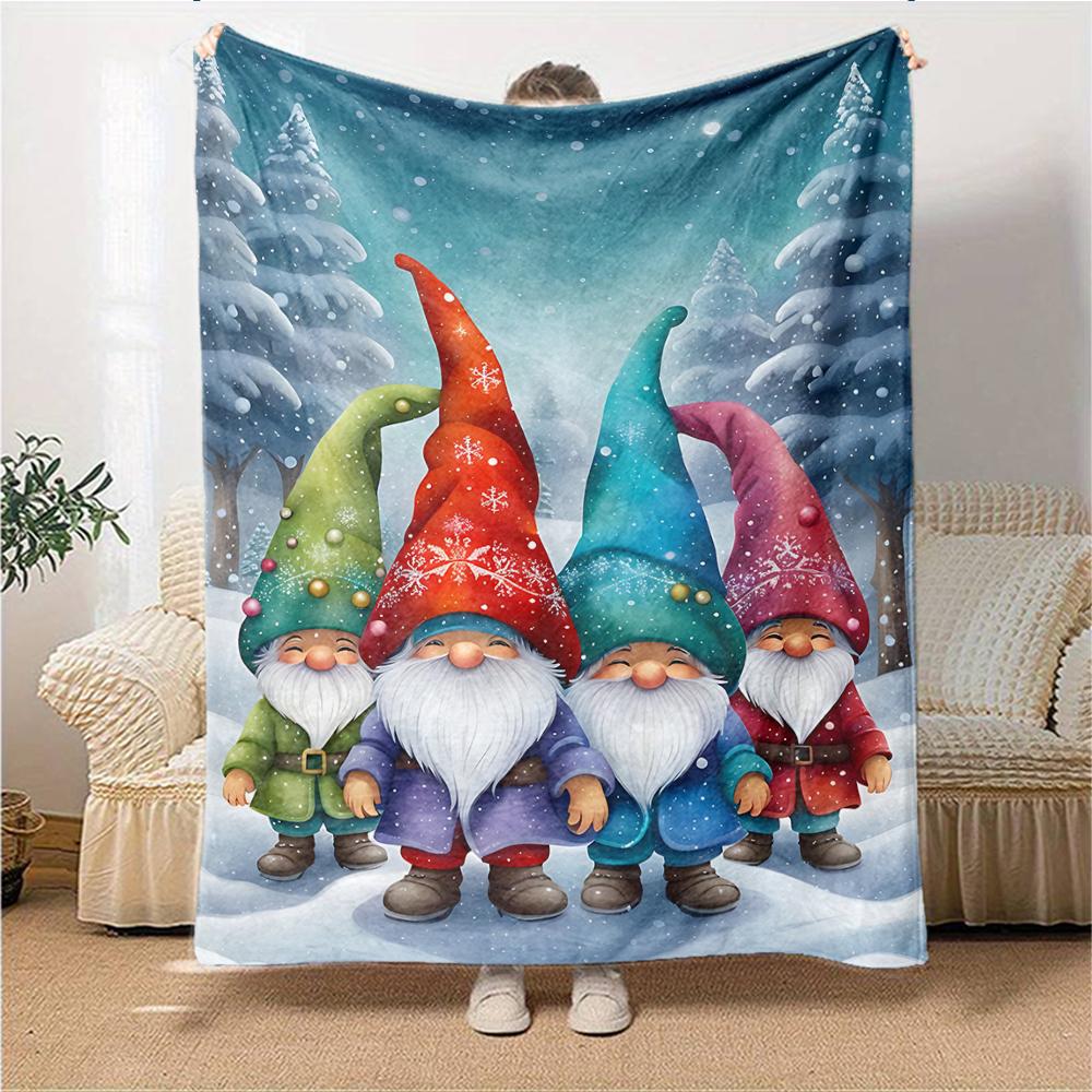 1Pc Christmas Gnome Parade Blanket Soft Throw Blanket For Home Bedroom Bed Sofa Travel Office Solid Christmas Blanket