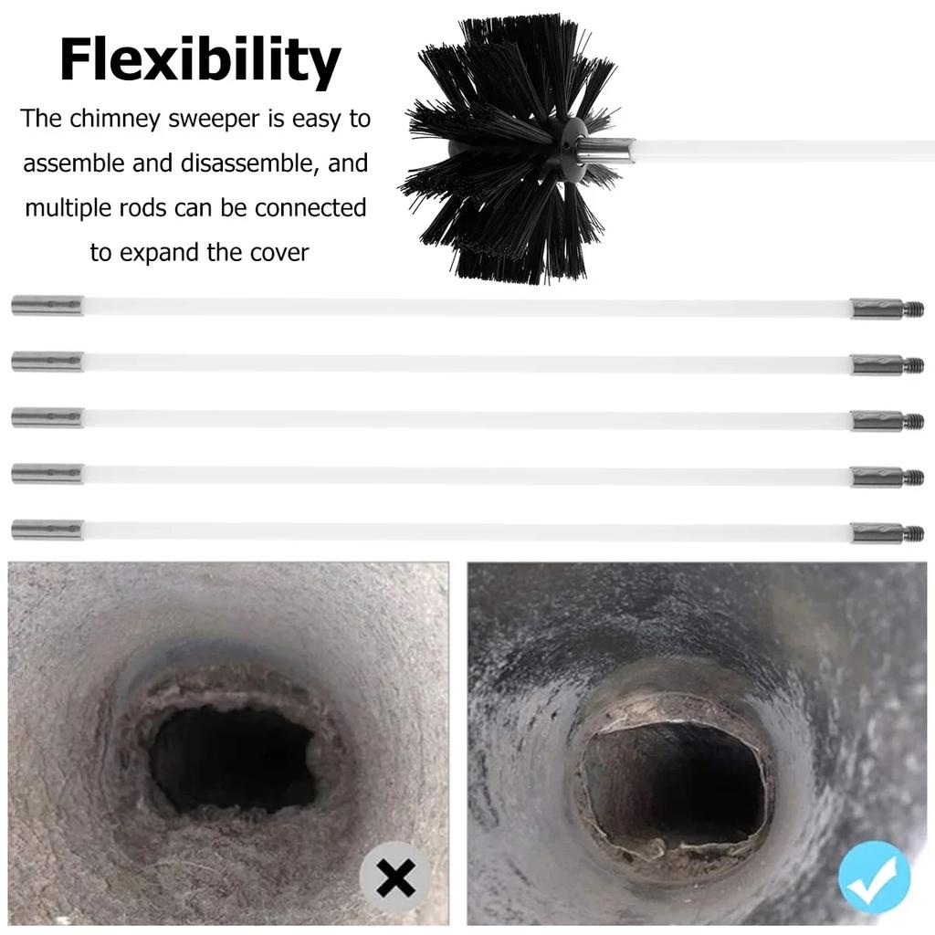 Набор щеток для чистки дымохода, 11 шт. Набор щеток для чистки вентиляционных каналов с нейлоновыми головками и стержнями, съемный набор для чистки дымохода