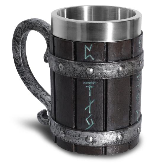 550 мл Кружка-бочка с ручкой Большой вместимости Имитация деревянной бочки Креативная смоляная кружка для пива викингов для бара