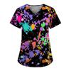 Plus Size Printed Scrub Working Uniform Tops For Women's V-Neck Short Sleeve Fun T-Shirts Workwear Tee With Pockets