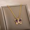 Pink Zircon Butterfly Necklace Female Versatile High Sense Light Luxury Temperament Titanium Steel Amethyst Collarbone Chain