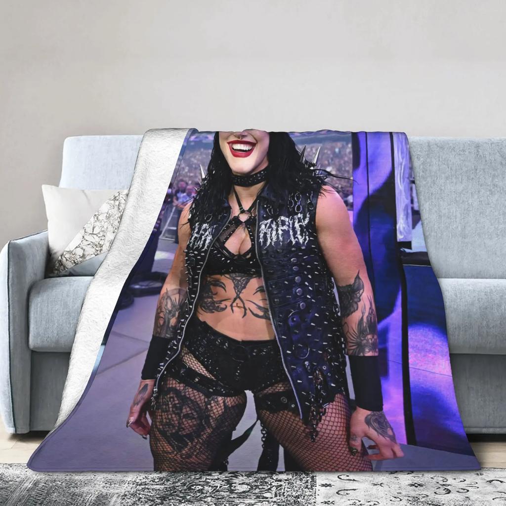 Rhea Ripley Wrestler Flannel Blanket Winter Warm Soft Throw for Kids Living Room Aesthetic Bedspread Sofa Bed Cover