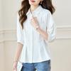 White Shirt for Women's 7-quarter Sleeve Summer Clothing New Style Waist-hugging Slim Top Casual Shirt