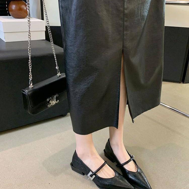 Весна 2025 Новые женские кожаные туфли на каблуке с острым носком и неглубоким вырезом, дышащие и удобные, с мягкой подошвой.