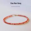 Винтажный браслет из агата Наньхун вишнево-красного цвета, тонкий 3 мм, на красной нити, женский подарок