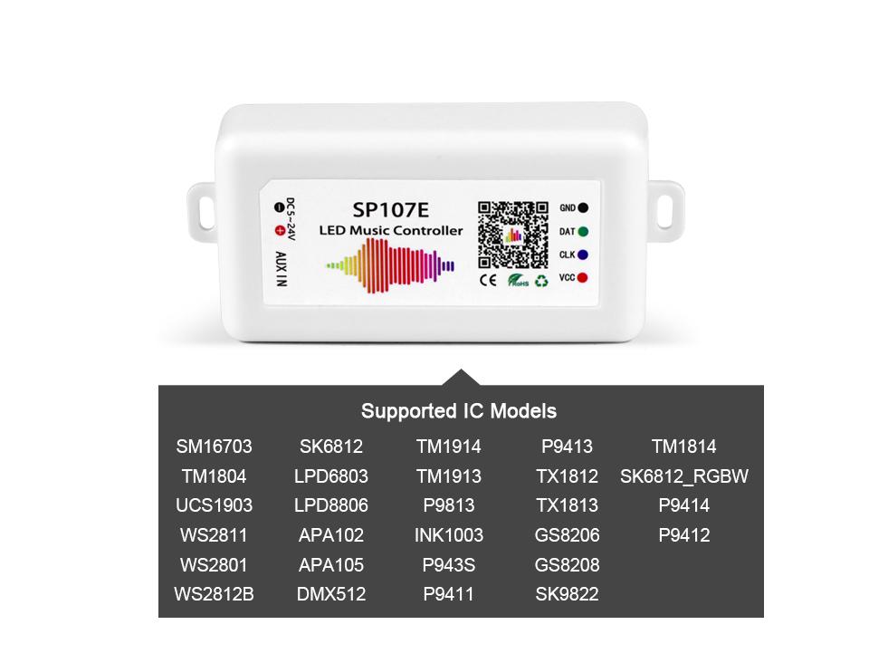 WS2812B WS2811 Пиксели Светодиодная лента Контроллер SP107E DC5-24V Адресный RGBIC Bluetooth / Музыкальный контроллер