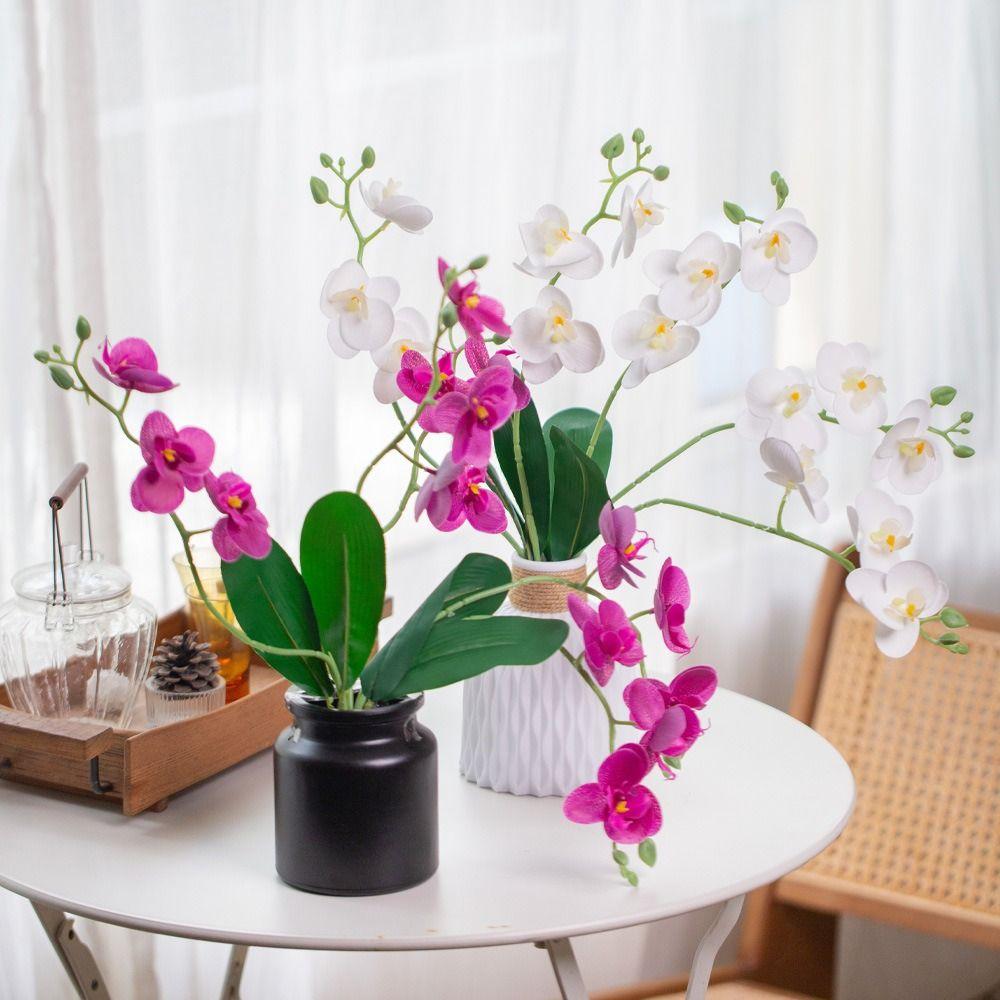 Realistic Simulation Orchid Flowers 5 Heads Fake Flower Artificial Orchid Outdoor Garden Decor