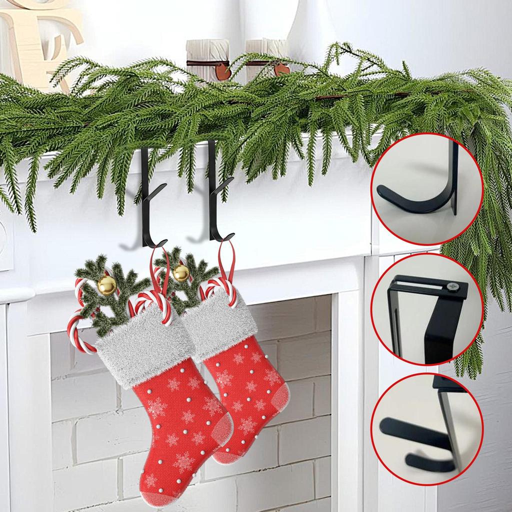 Fireplace Garland Hanger 2 Pieces Fireplace Stocking Hanger Christmas Decoration Adjustable Hooks For Retail Store Display