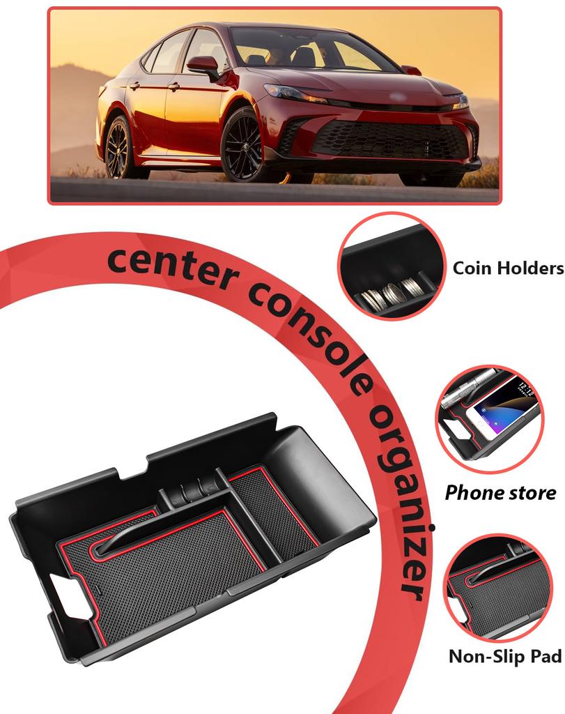For 2025 Toyota Camry LE/SE/XLE/XSE Center Console Armrest Storage Box ABS Car Storage Center Console Tray Organizer Accessories