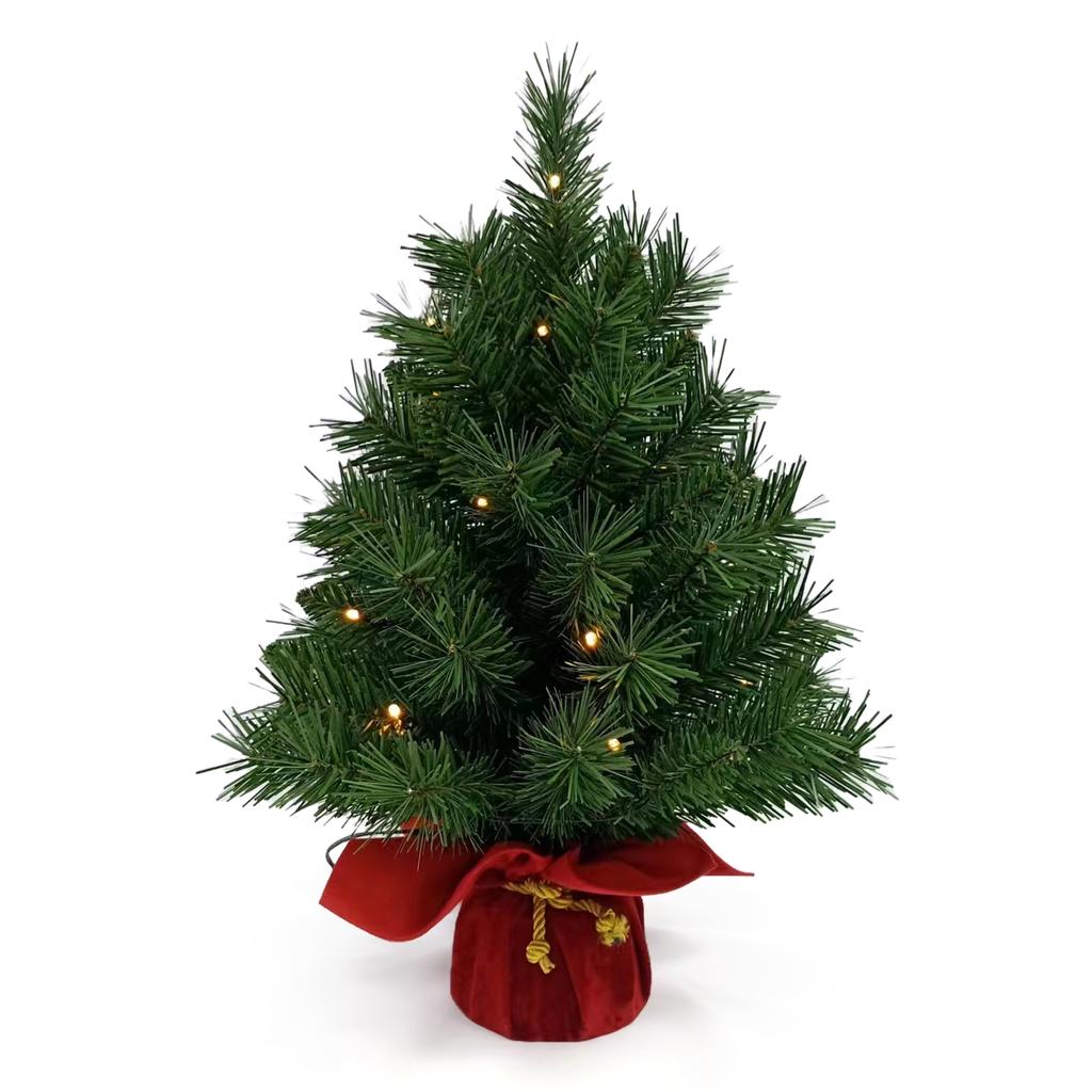 20 Inch Small Christmas Tree Tabletop Decor with Warm White LED Light String Red Fruit Plastic Pine