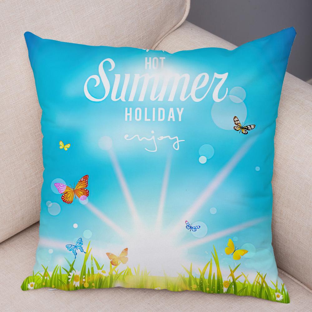 Vibrant Summer Cushion Cover Colorful Butterfly Meadow Print Soft Fabric Living Room Sofa Home Decor Pillow Case