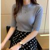 2024 Spring Slim Mid-Sleeve Knitted Women's Pullover Sweater - Gentle Style Short Top