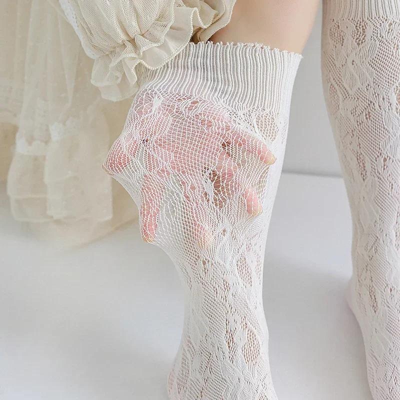 Летние кружевные тонкие носки для детей и девочек, простые, шикарные, с цветочным узором, детские носки из нейлоновой эластичной сетки, дышащие, школьные носки