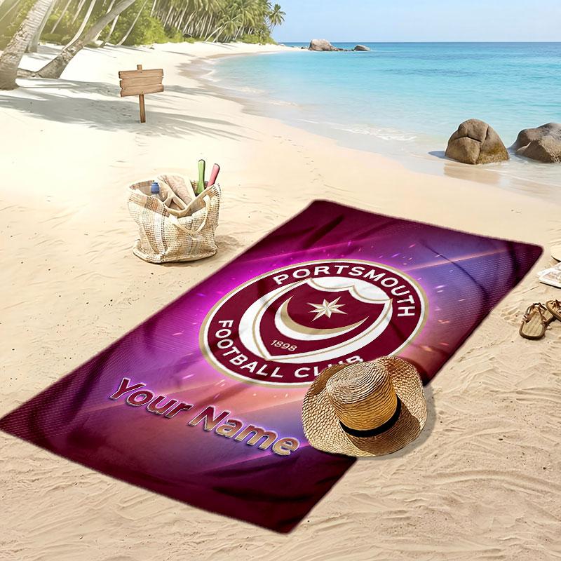 Portsmouth FC Personalized Printed Beach Towel Soccer Logo Support Custom Name Text Absorbent Towel For Sport Travel Special Gift
