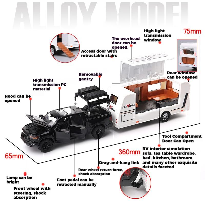 1/32 DODGE Mammoth 1000 TRX RV Car Off Road Vehicle Alloy Diecast Model Camping Car Children's Toy Car Home Decoration Ornaments
