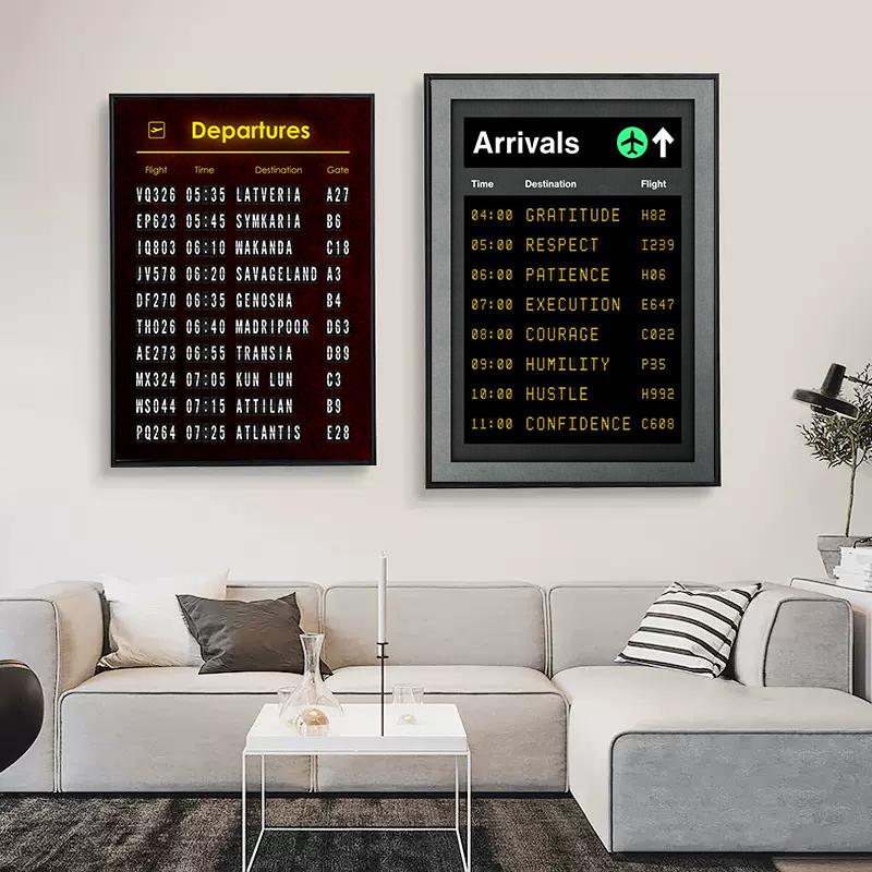 Винтажная доска аэропорта, доска прибытия, постеры с принтом, холст, картина, мотивационная цитата, настенное искусство, украшение для комнаты