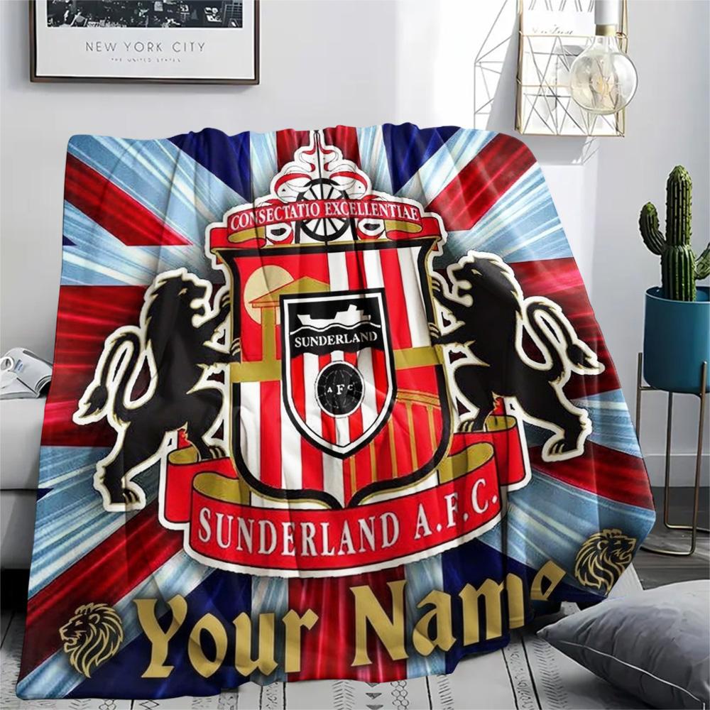 1PC Sunderland Afc Crest Custom Name Patterned Flannel Blanket Suitable For All Seasons For Home Decor Warmth And Comfort Gifts Holiday Present