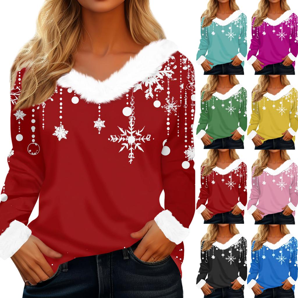 Long Sleeve Shirts For Women Cute Tops Christmas Prints Tees Blouses Casual Plus Size Basic Tops Pullover