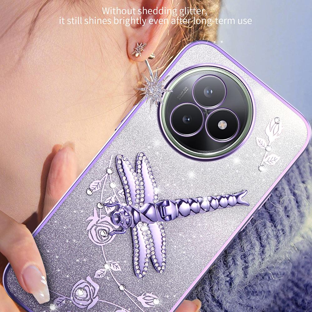 For Xiaomi Redmi K80 Ultra 5G Case Dragonfly Kickstand TPU Flowers Glitter Phone Cover