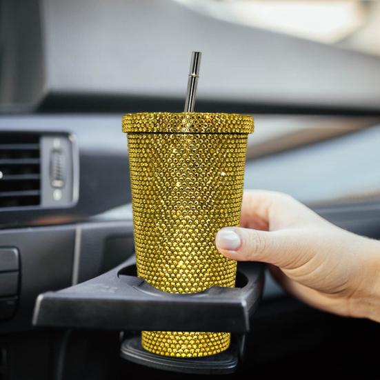 Термокружка со стразами из нержавеющей стали, изолированный стакан с крышкой и соломинкой, игристая вода со стразами