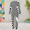 Women Plus Size Round Neck Long Sleeve Black White Printed Cuffed Top And Pants With Pockets Two Piece Set