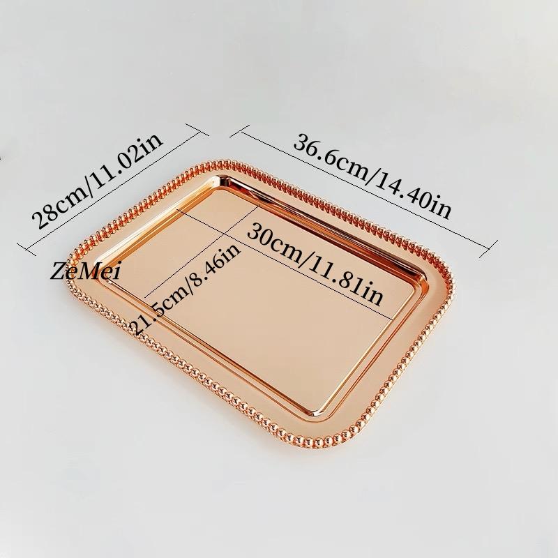 European Style Square Shape Fruit Plate,36 cm Pearl Dot Silver Metal Cake Plate Home Food Tray, Snack Disc Table Decoration