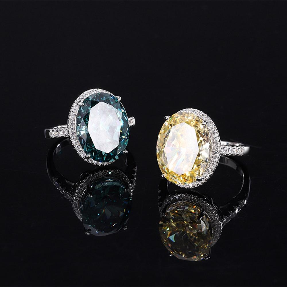 Fashion 18K Gold Plated 12*16MM Fancy Vivid Courndum Ring for Women Engagement Gift 925 Sterling Silver Fine Jewelry