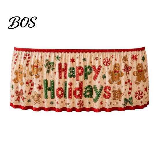 Seasonal Table Skirt Christmas Skirt, Santa Claus Elk Prints, Elastic Edge, Dining Decor, Festive Home Decor Elf Xmas Tree for Holiday Party