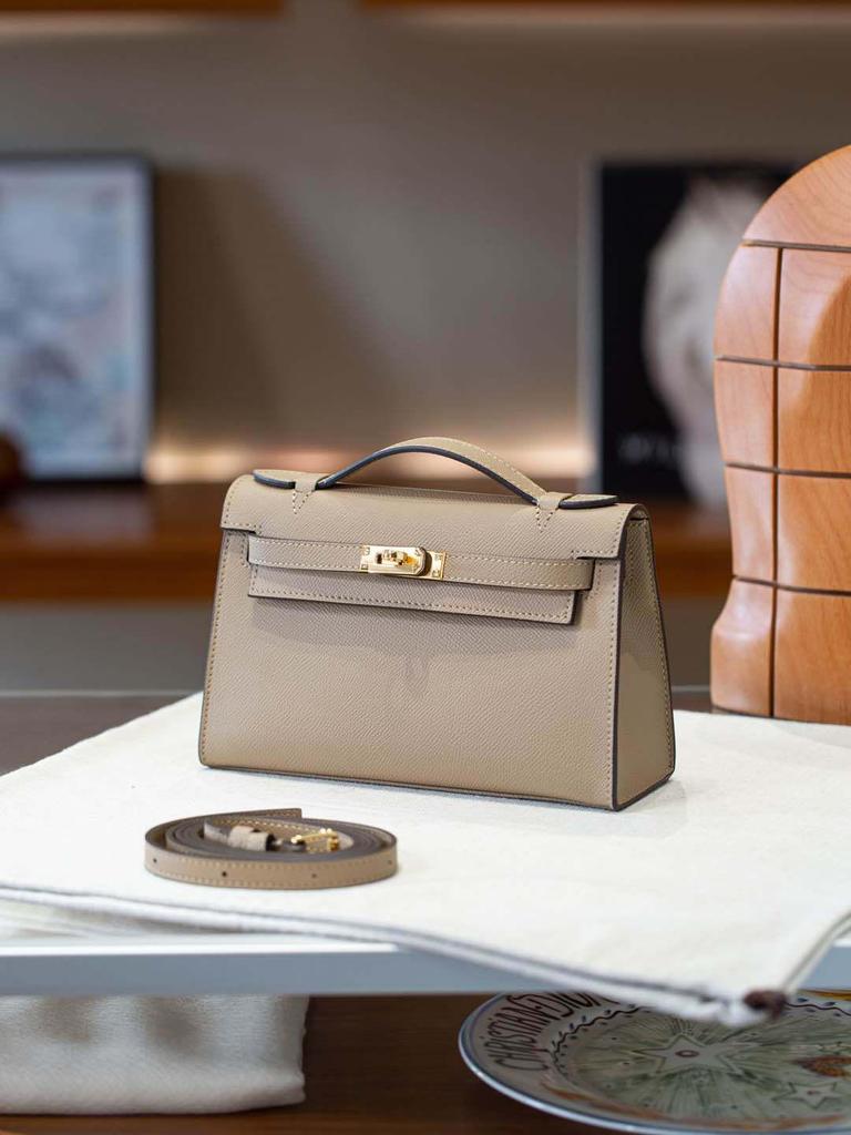 2025 Genuine Leather Palm Print Kelly Bag - Single Shoulder & Crossbody with Gold Buckle