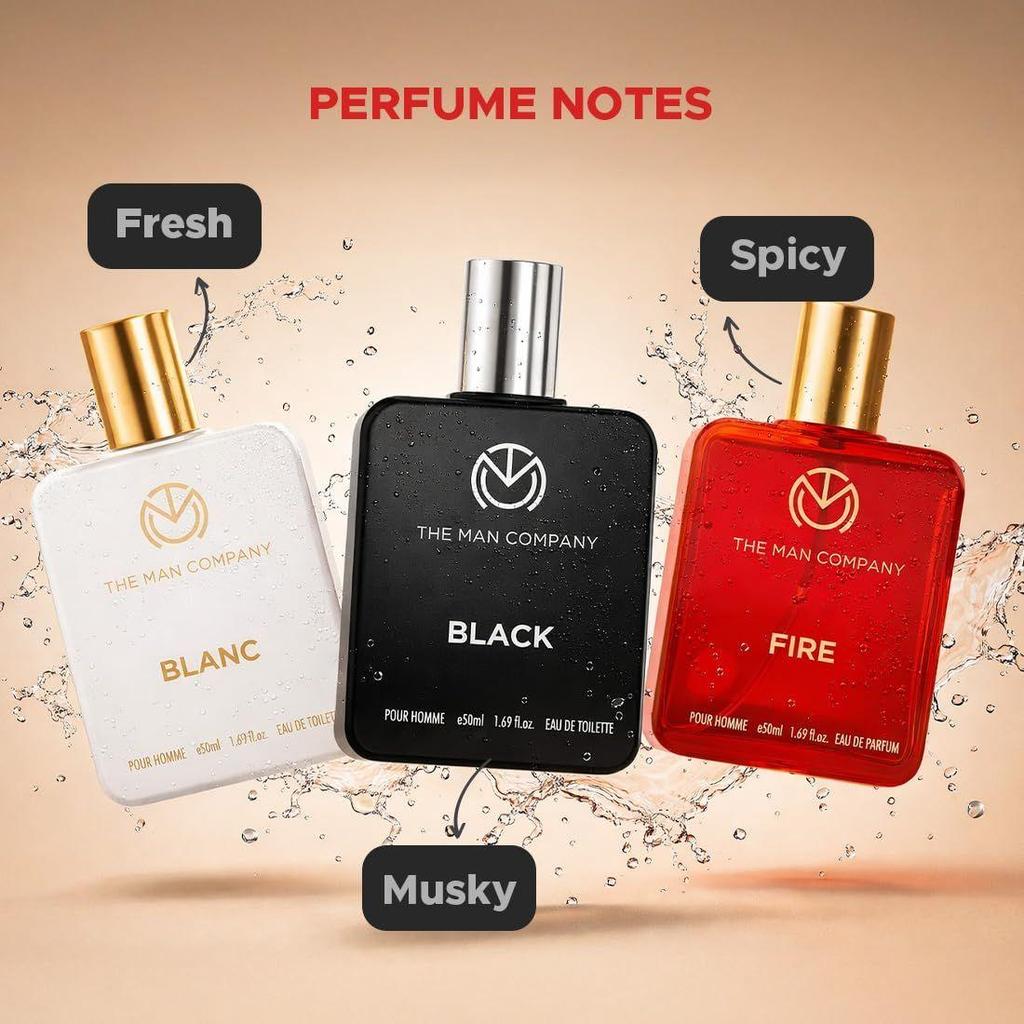 The Man Company Eau de Toilette Trio Perfume Gift Set , 50ml each - Fire, Blanc, Black |