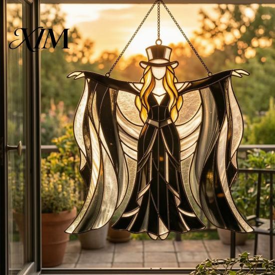 Imitation Tiffany Glass Boho Dancing Lady Suncatcher, Stained Acrylic Hanging Ornament, Mystical Gothic Light-transmitting Decoration Woman