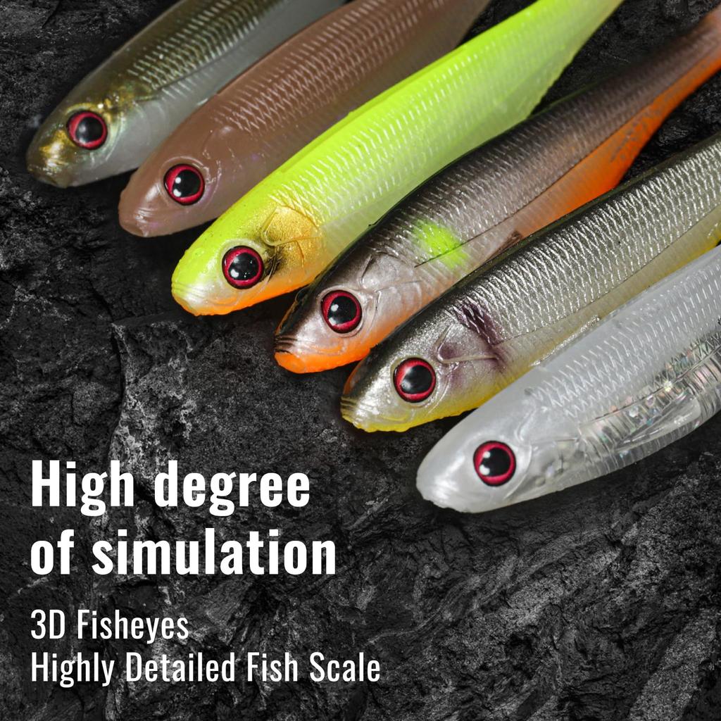 TRUSCEND Мягкая приманка с хвостом-лопаткой Swimbait, светящаяся в темноте, мягкая приманка Jerkbait Ultimate Attraction 12 шт., -