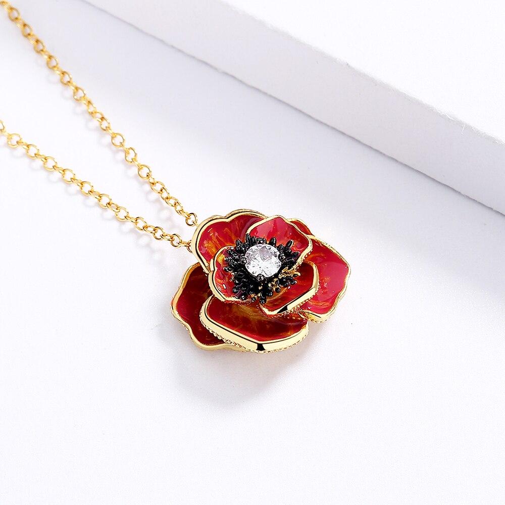 Exquisite Womens for Necklace Flower Pendant Red Flower Necklace Fashion Handmade Enamel Sweater Chain Jewelry Christmas Gift