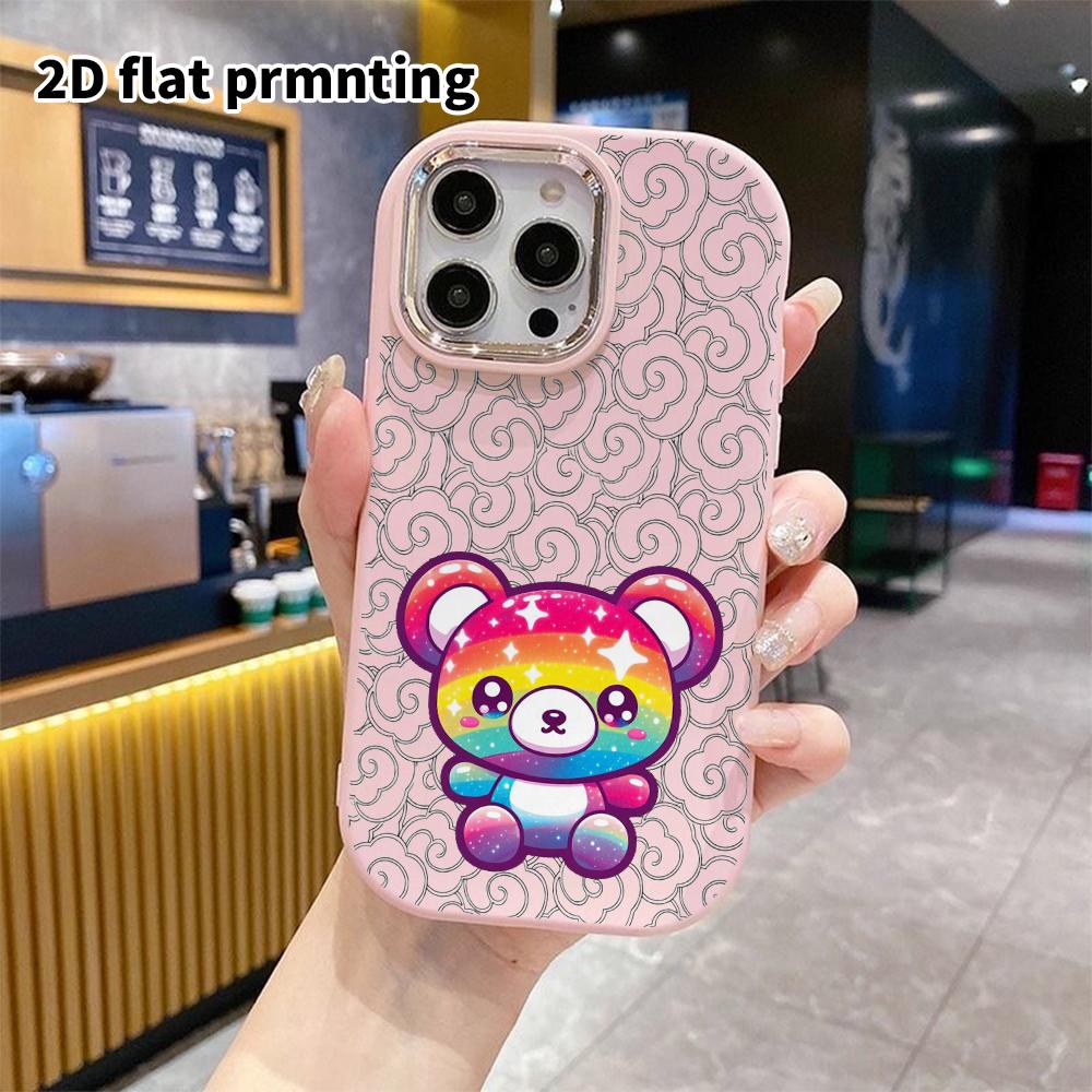 Phone Case: 2D flat design suitable for iPhone 18 17 16 15 14 13 Pro protective case, couple style, striped bear, Christmas and Halloween gift