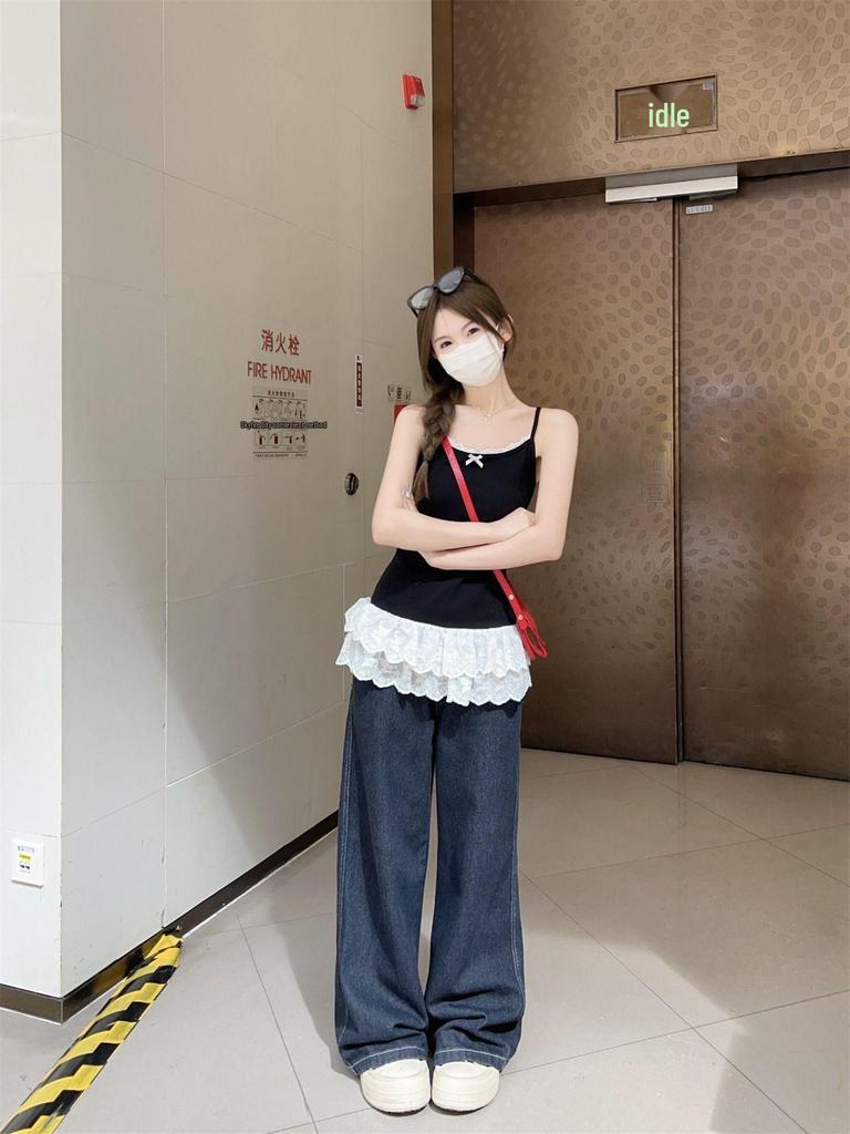 Белый кружевной топ-майка для женщин - Весенне-летний слой