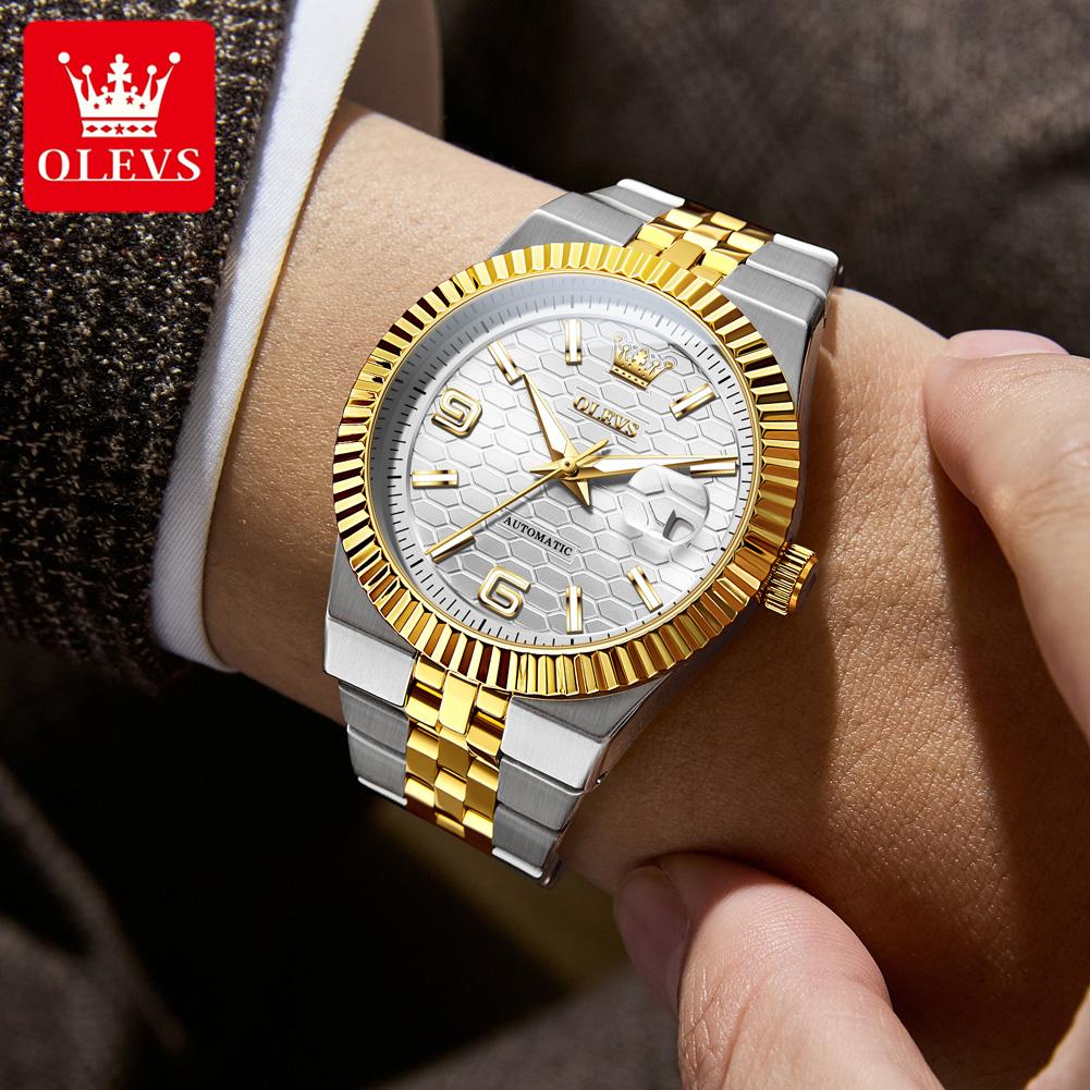 OLEVS Luxury Brand Automatic Man Watch Original Stainless Steel Waterproof Luminous Date Business Mechanical Men's Watches 7105