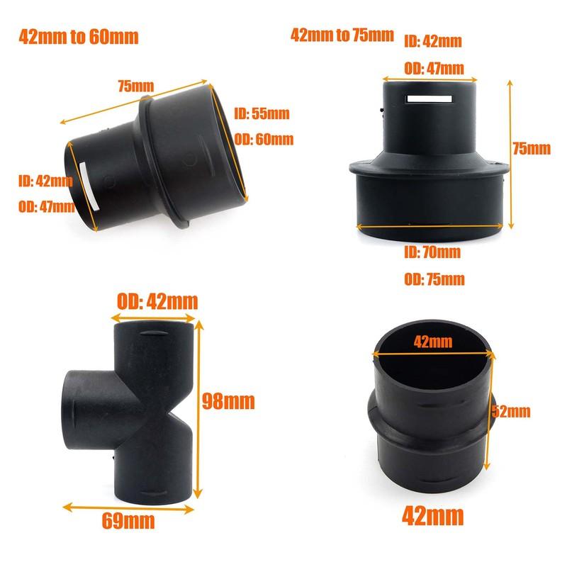 42to60mm 42to75mm Converter + T or Flat Connector Diesel Heater Air Duct Ducting Black For Car Truck VAN Camper