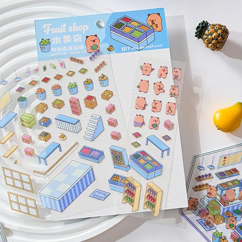 1Set Cartoon Capybara Simulation Cabin Stickers Cute Diy Landscaping Stickers Creative Hand Account Decoration Stickers Gifts