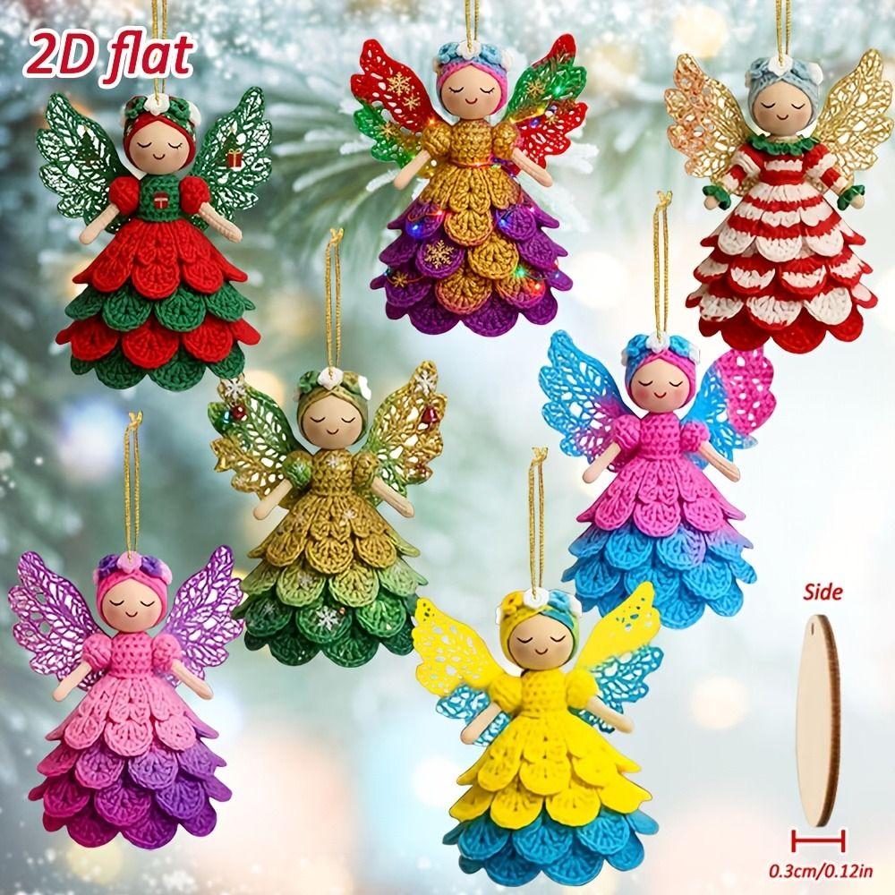 14/28 pcs 2D Flat Christmas Tree Ornaments Colorful Design Wings Girl Pendant Outdoor Indoor